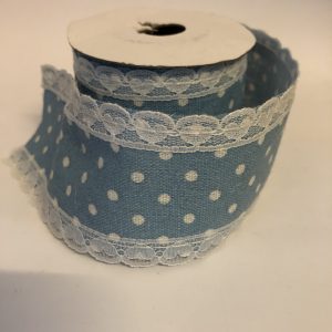 Cinta lunares con puntilla ancha Celeste