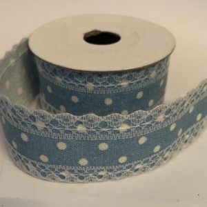 Cinta lunares con puntilla fina Celeste